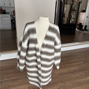 Mango Brown and White Striped Cardigan